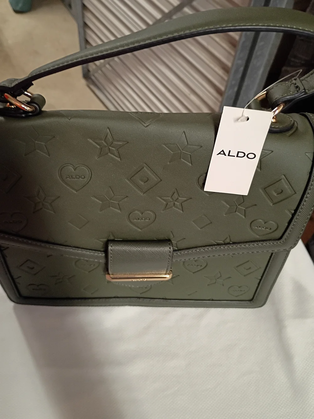 ALDO Olive Green Embossed Top-Handle Satchel